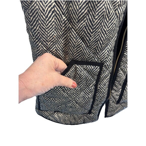 J.Crew Womens Herringbone Quilted Puffer Vest Black Cream Full Zip Pockets XS - Picture 5 of 11